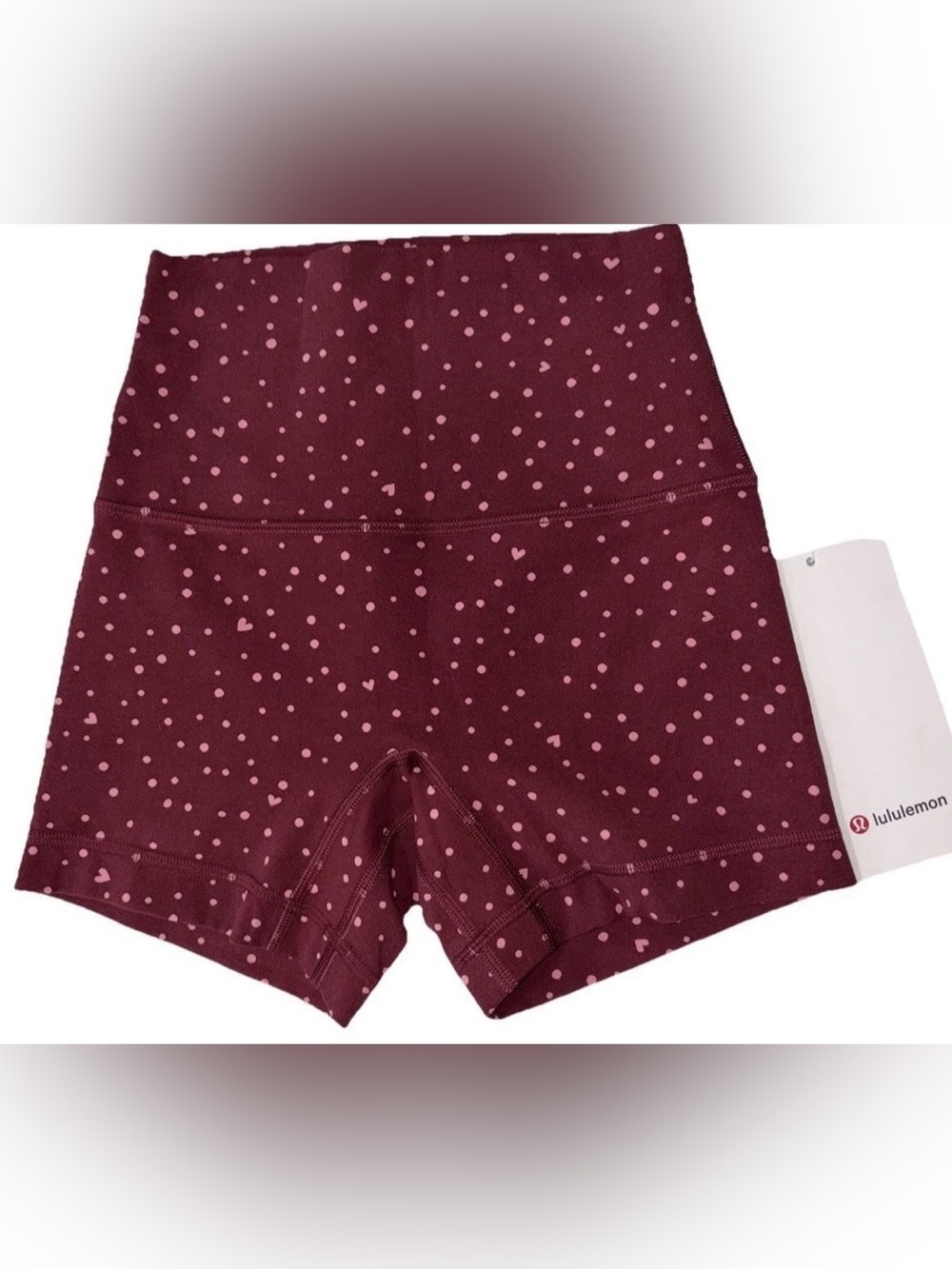 NWT•LULULEMON•SIZE 2•ALIGN NO LINE HIGH RISE 4” SHORT•HEART SCATTER DOT PRINT